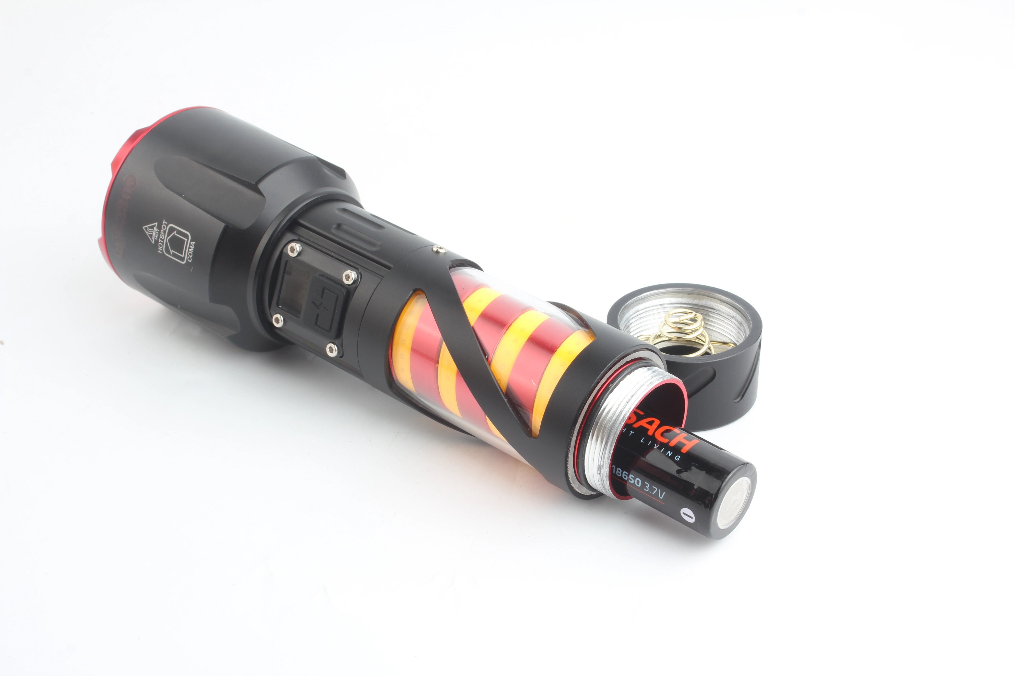 Long Range LED Rechargeable Flashlight – 26650 Battery, Power Bank Function, Battery Level Display, Zoom